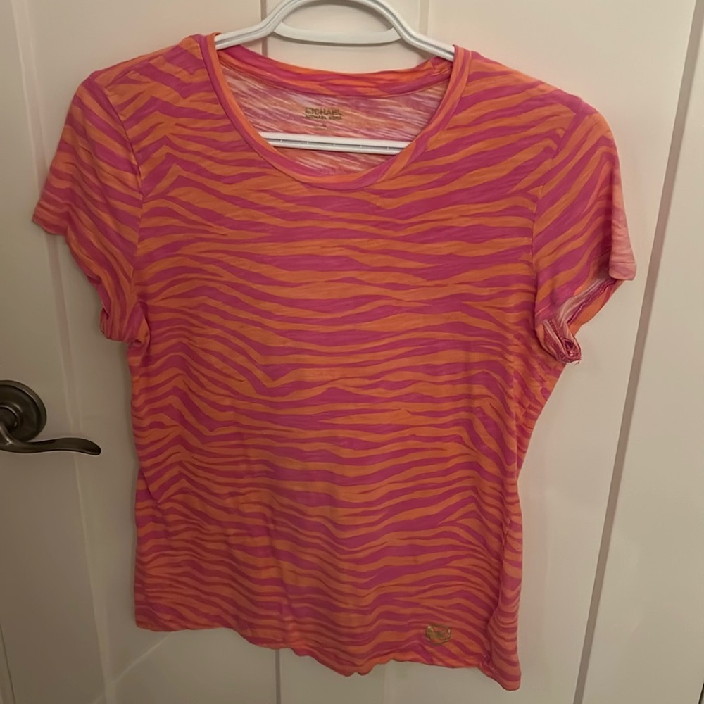 Michael Kors Pink & Coral Zebra Print T-Shirt, Size M